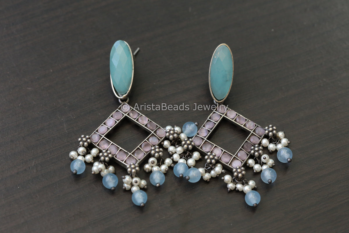 Monalisa Stone Earrings - Ice Blue