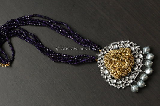 Dual Tone Kundan Necklace -Purple Onyx Mala