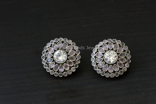 Cubic Zircon Oxidized Studs - Pink