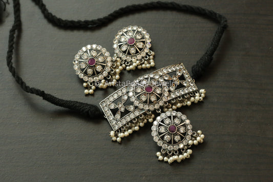 Small Clear & Ruby CZ Choker Set