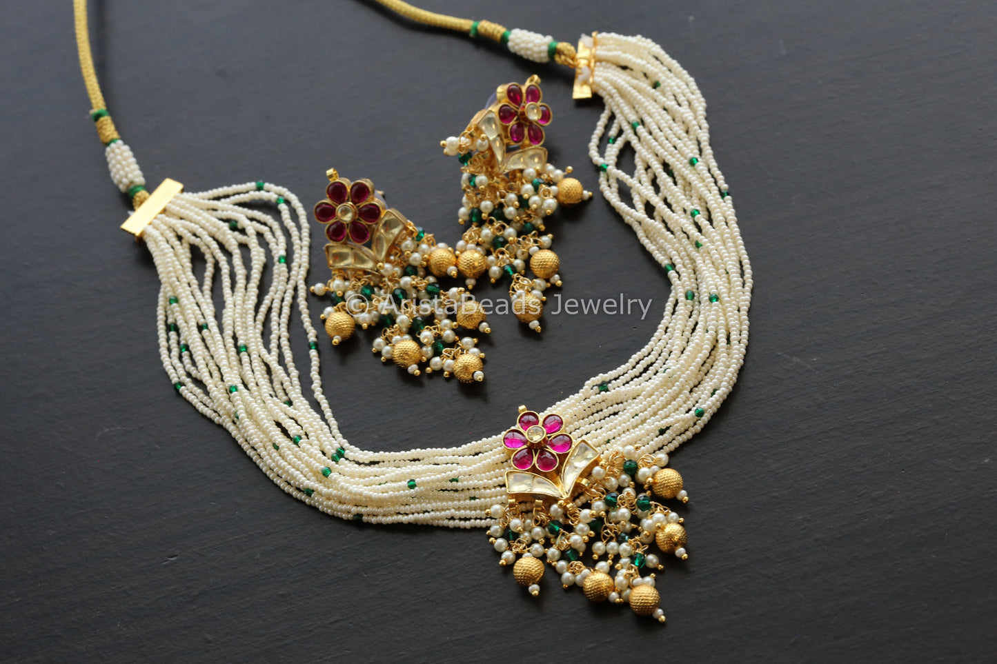 Premium Dainty Jadau Pachi Kundan Set - Ruby