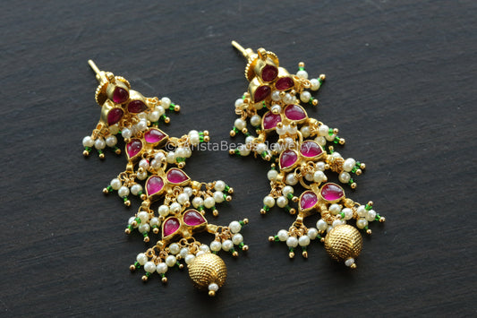 Dainty Pachi Kundan Earrings - Ruby