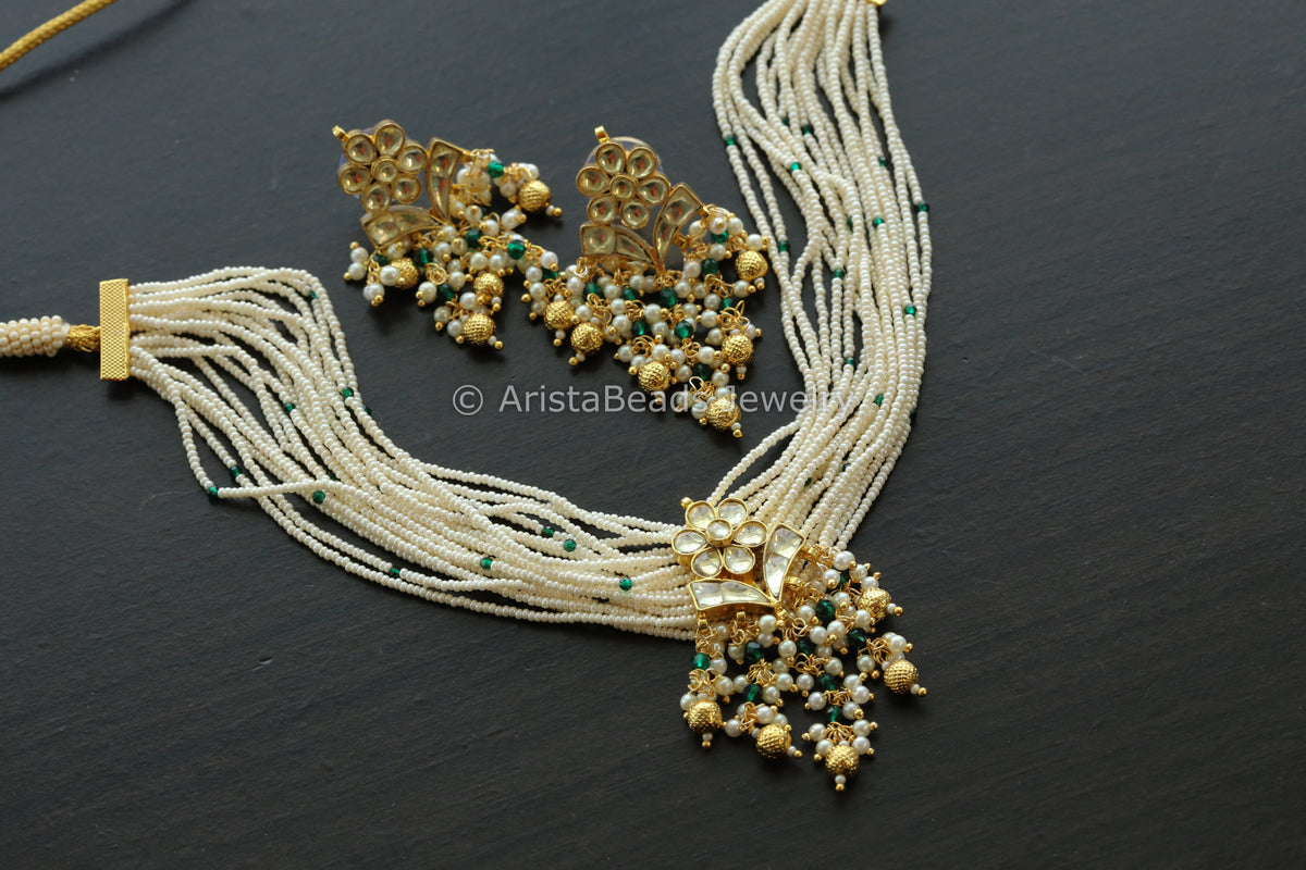 Premium Dainty Jadau Pachi Kundan Set -Clear