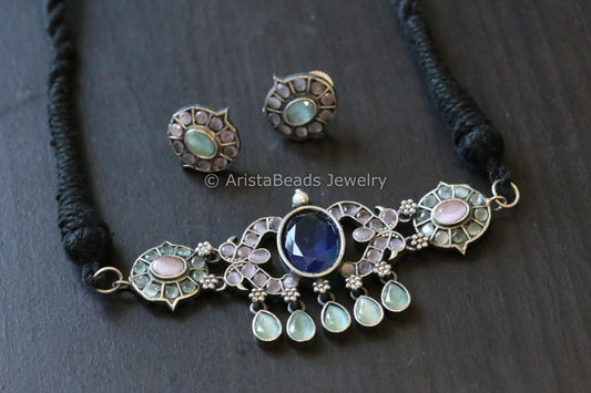 Cute Oxidized Choker - Pink Blue