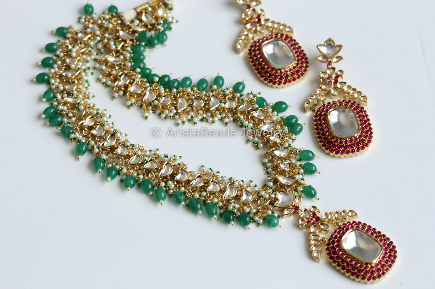 Premium Polki Kundan Necklace Set With Pachikari Work