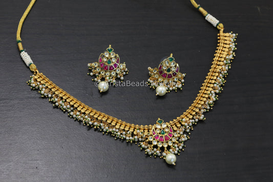 Real Gold Look Kundan Pachi Necklace Set