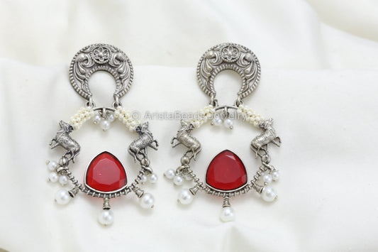 Silver Look Chandbaali - Red