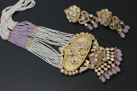 Uncut Kundan Matt Gold Elephant Set - Pink