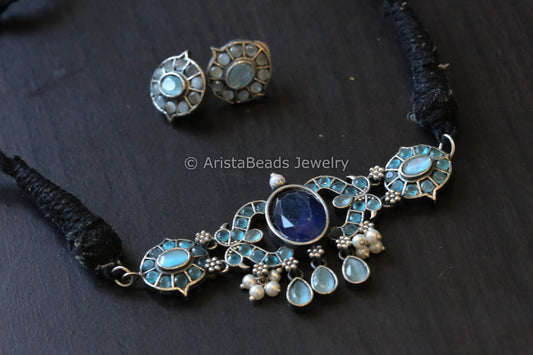 Cute Oxidized Choker - Mint Blue