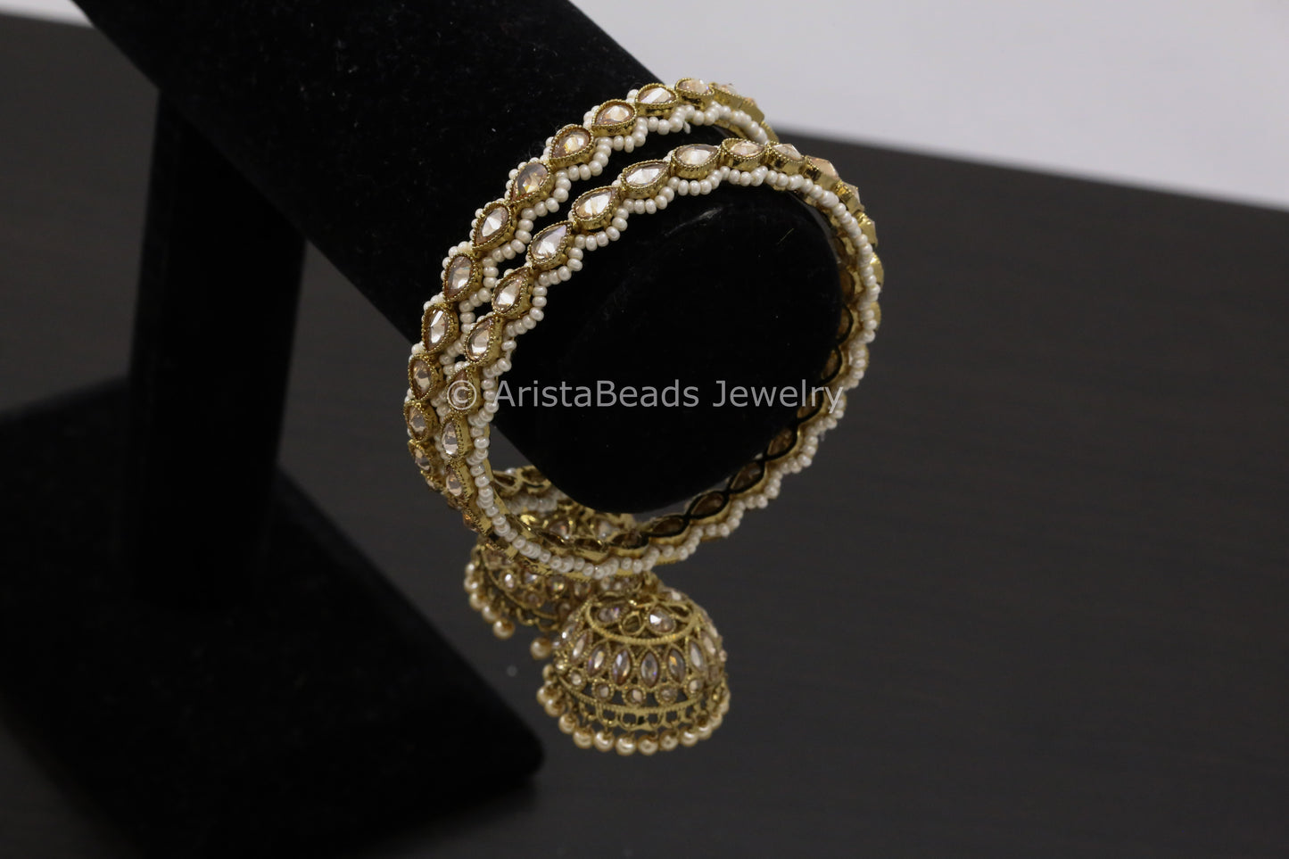 Polki Jhumka Bangle Set - Pearl