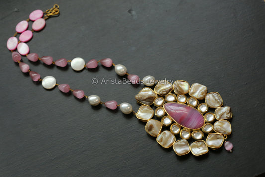 Contemporary Baroque, Kundan & Pink Agate Necklace