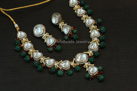 Big Polki Kundan Necklace Set - Melon Drops