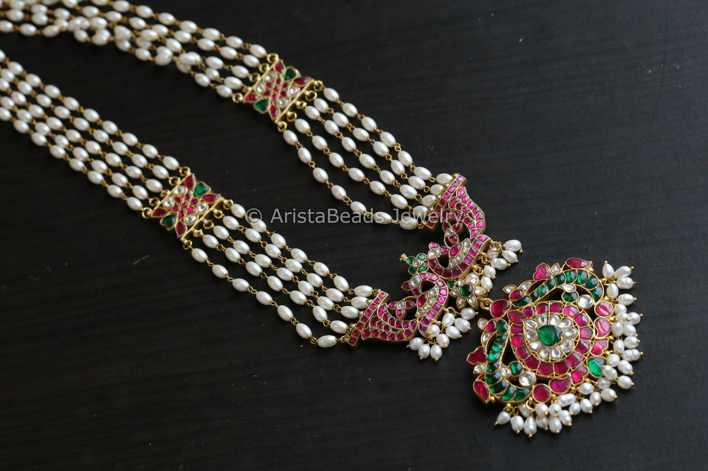 Long Jadau Kundan & Pearls Necklace