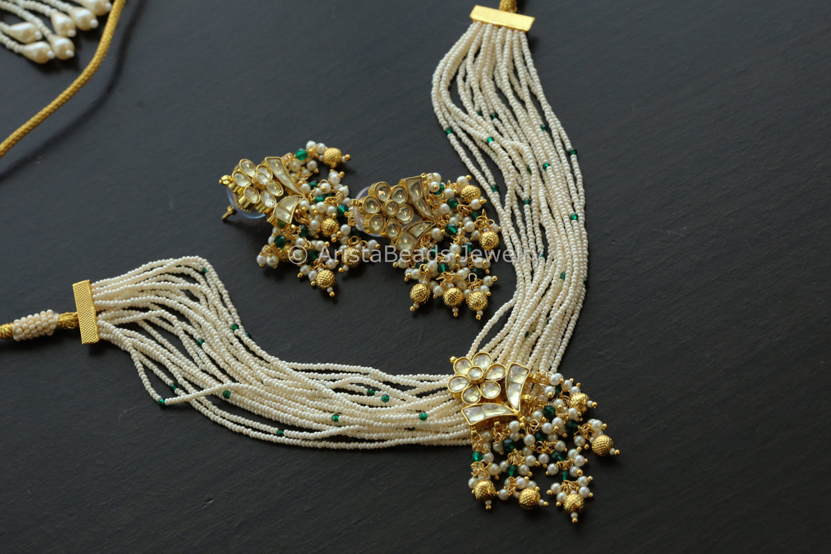 Premium Dainty Jadau Pachi Kundan Set -Clear