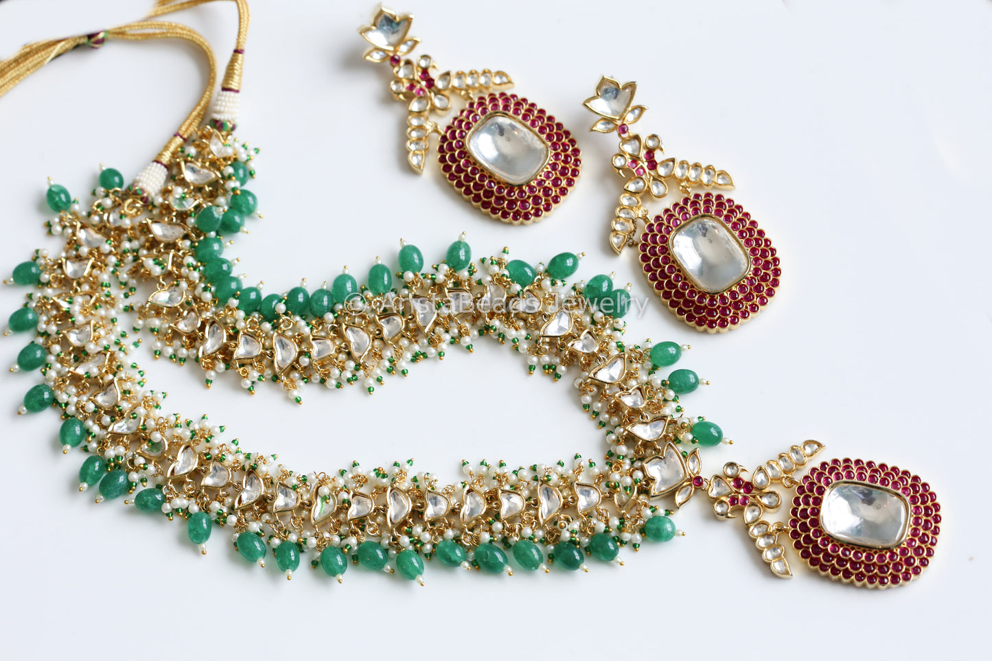 Premium Polki Kundan Necklace Set With Pachikari Work