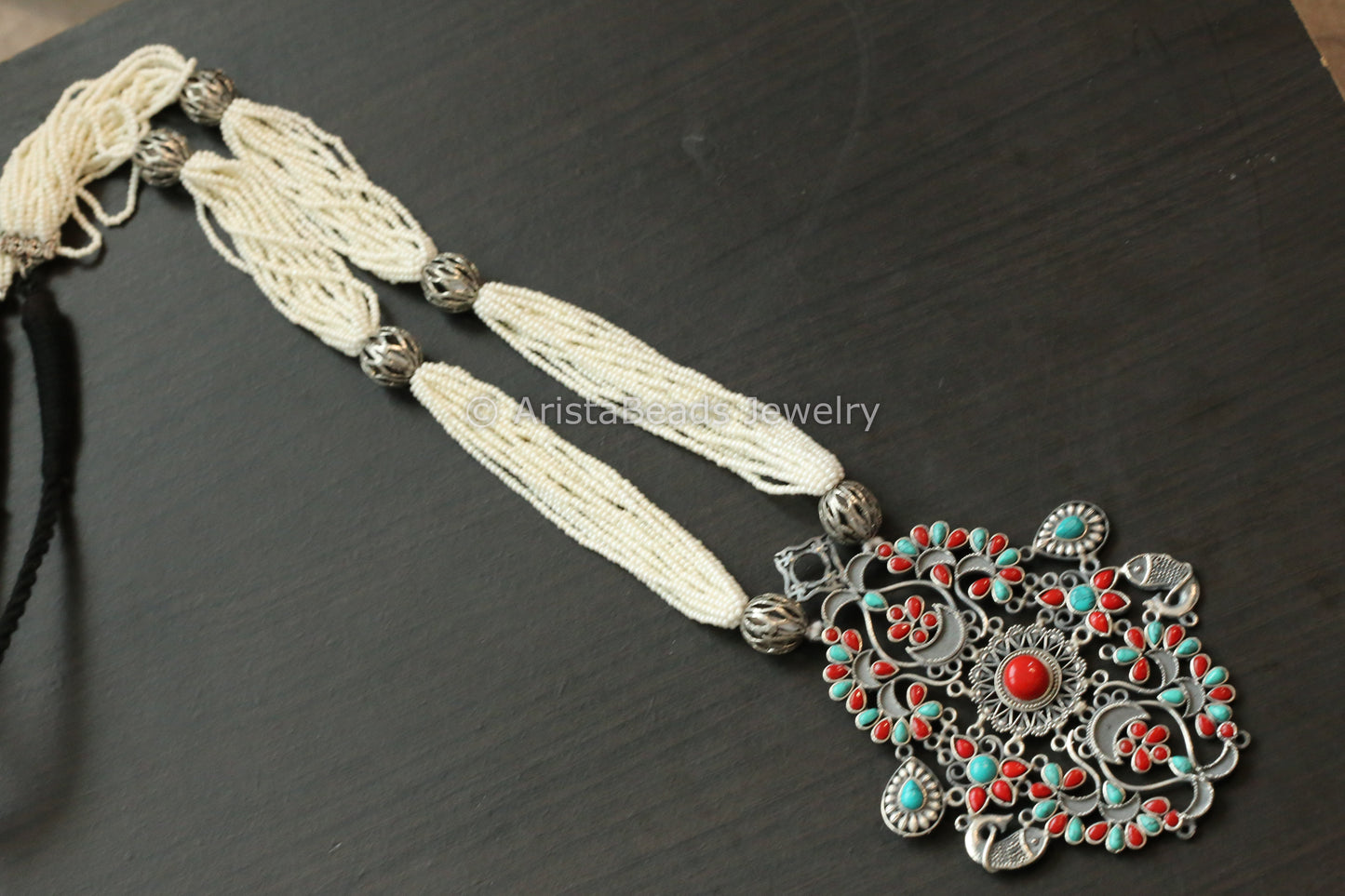 Large Turquoise Coral Pendant Necklace