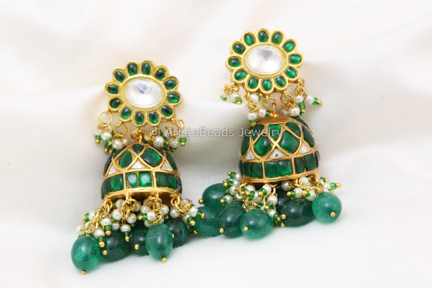 Handmade Jadau Kundan Jhumka - Emerald