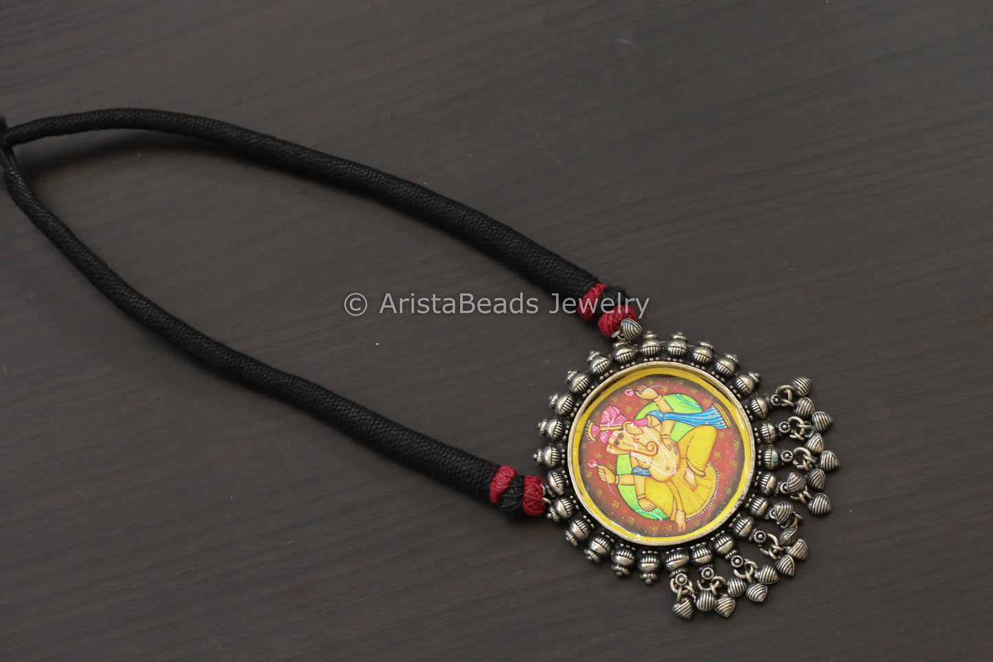 Hand Painted Silver Look Necklace - Black