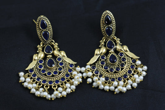Silver Look Antique Earrings - Blue