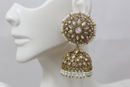 Premium Quality Pearl Polki Jhumka Set