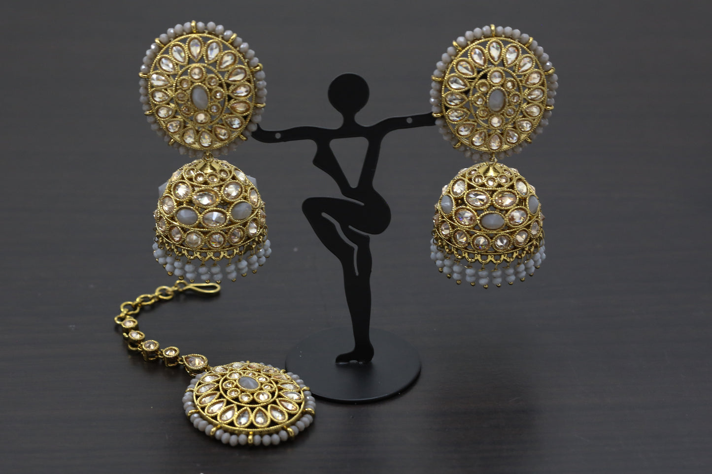 Premium Quality Gray Polki Jhumka Set