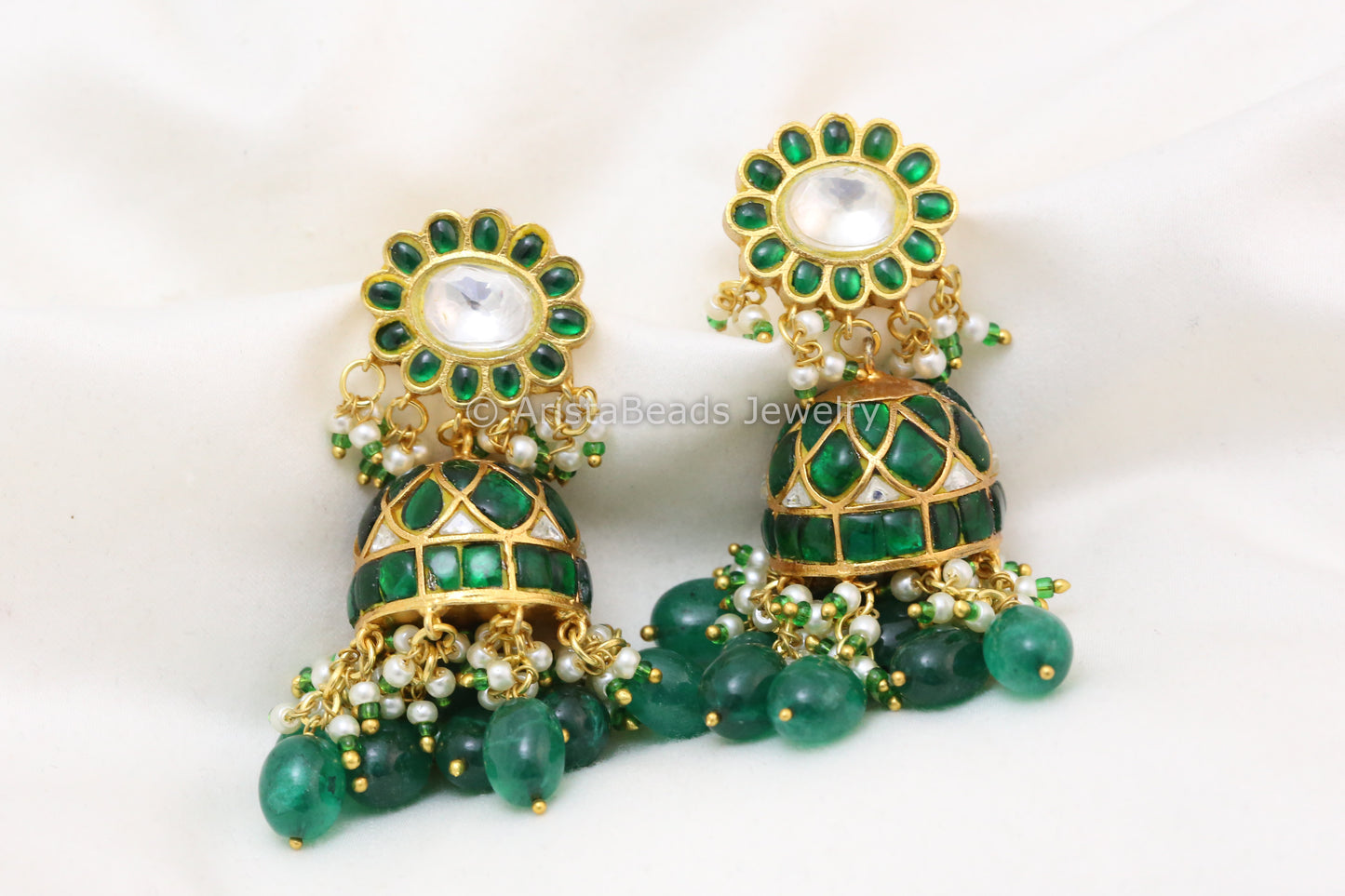Handmade Jadau Kundan Jhumka - Emerald