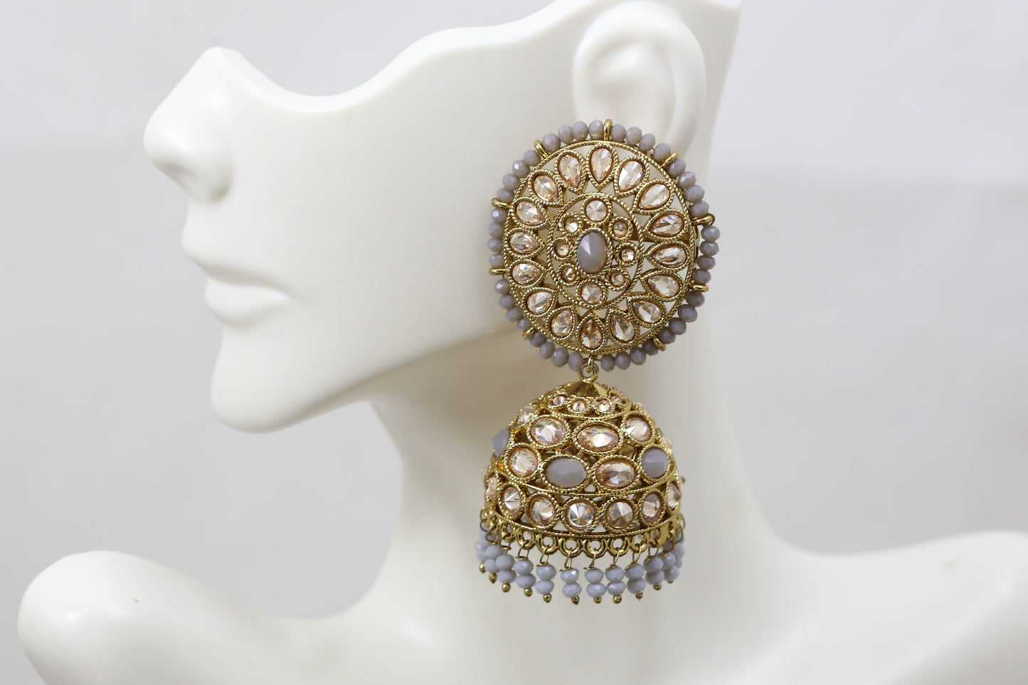 Premium Quality Gray Polki Jhumka Set