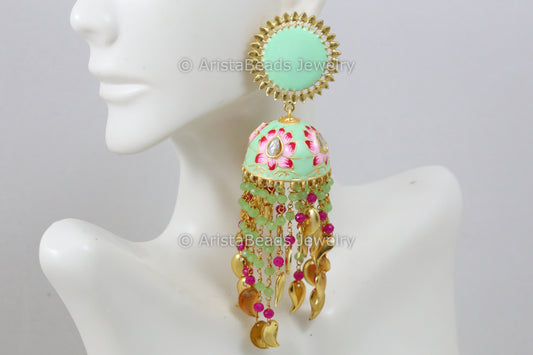 Handmade Enamel Jhumka - Mint Green