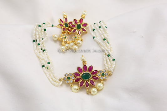 Delicate CZ Choker Set - Ruby