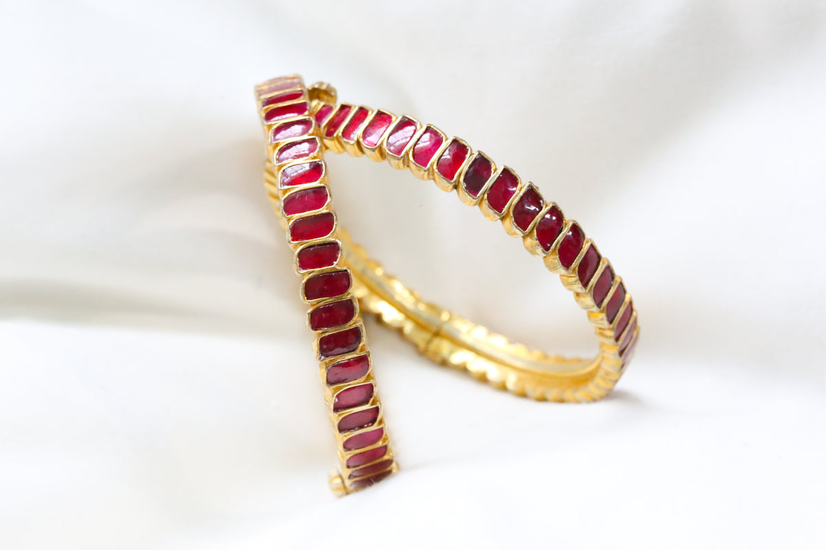 Red Pachi Kundan Bangle Set (Openable 2.4)