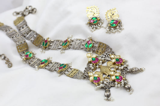 Dual Tone Pachi Kundan Necklace Set