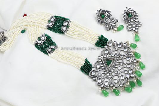 Victorian Beaded Necklace Set - Green