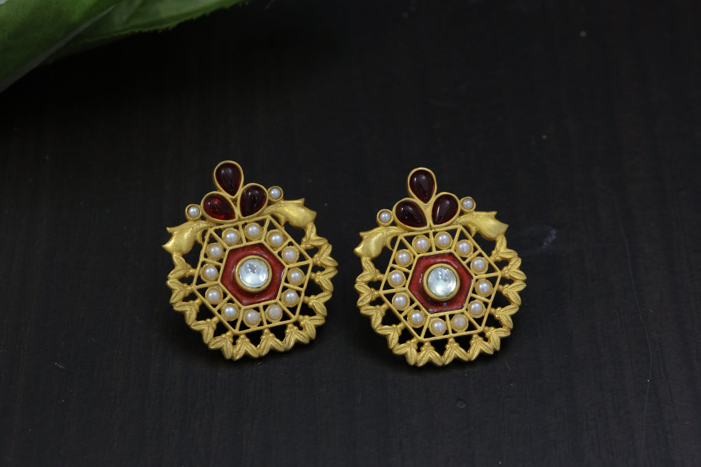 Matt Gold Kundan Enamel Kemp Earrings