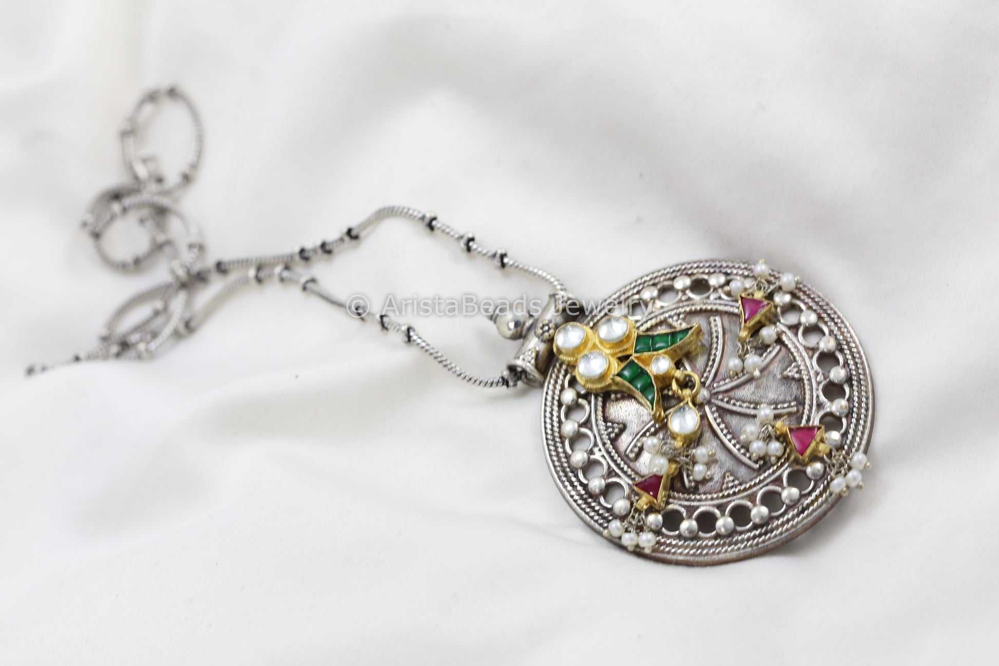 Dual Tone Pachi Kundan Necklace