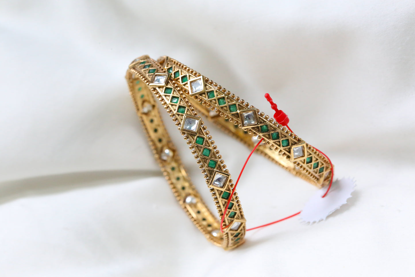 Gold Polki & Green Bangle Set (Set of 2) - 2.6