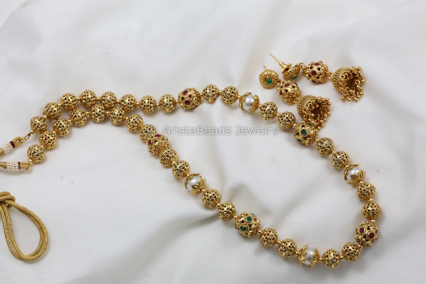 Antique Gold Beaded Mala Set - Multi