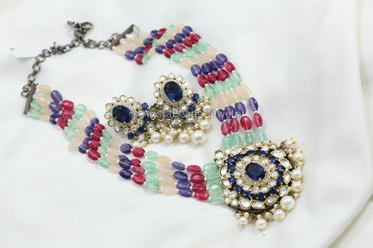 Victorian Uncut Kundan Necklace Set - Multi