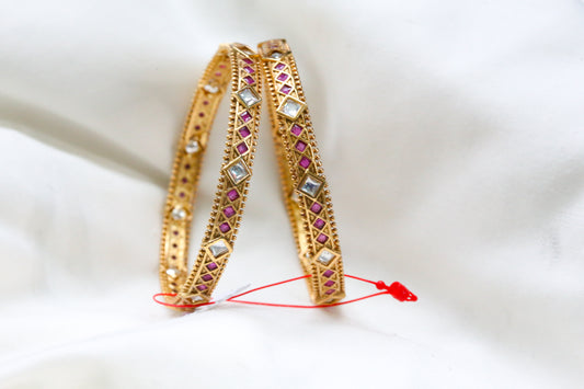 Gold Polki & Ruby Bangle Set (Set of 2) - 2.6