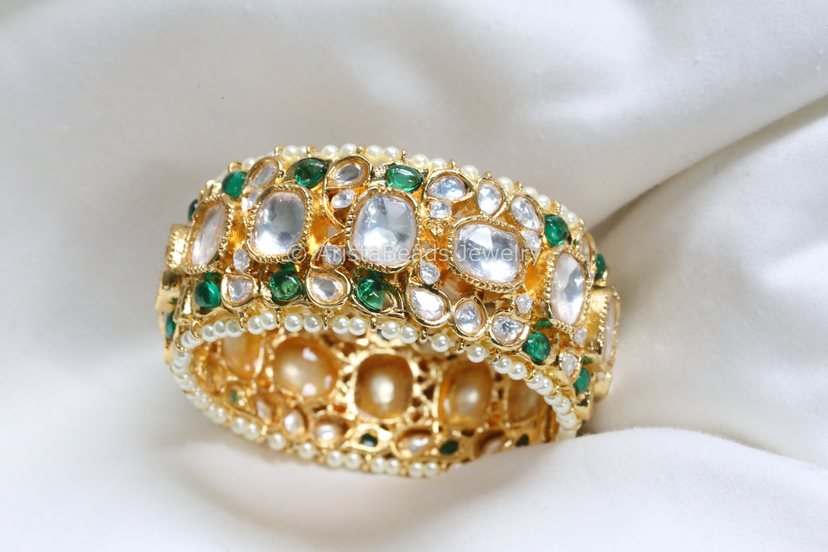 Premium Uncut Polki Kundan & Pota Bangle- Openable