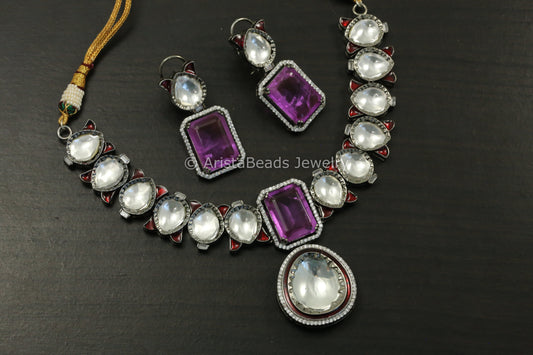 Victorian Uncut Kundan Polki, Enamel & Doublet Necklace Set