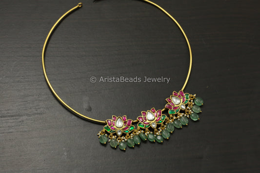 Dainty Lotus Jadau Kundan Hasli Necklace