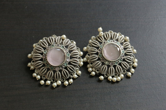 Extra Large Monalisa Stone & Pearl Studs