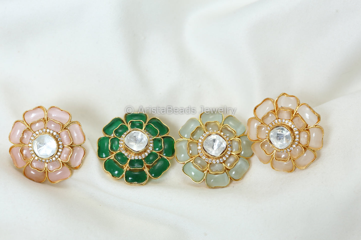 Large Moissanite Polki & Pota Stone Studs