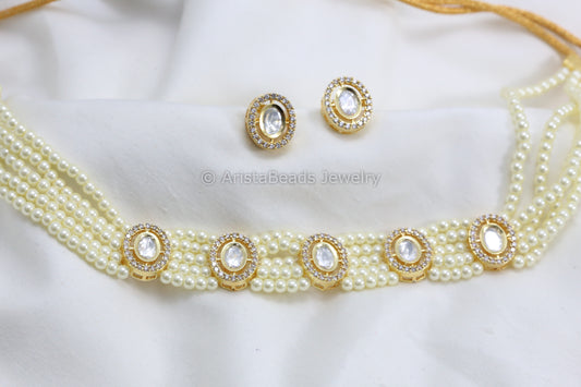 Dainty Hydro Beads Uncut Polki Choker Set - Pearl