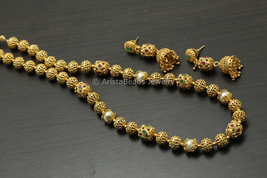 Antique Gold Beaded Mala Set - Multi