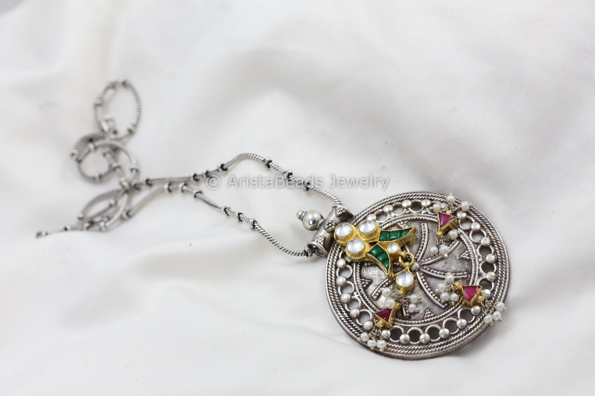 Dual Tone Pachi Kundan Necklace
