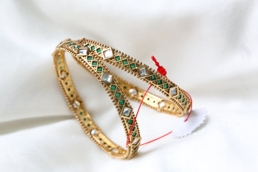 Gold Polki & Green Bangle Set (Set of 2) - 2.6