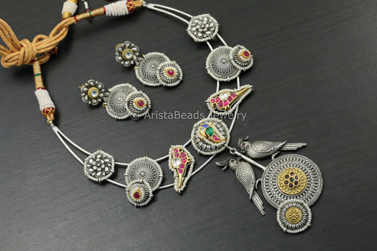 Silver Look Pachi Kundan Hasli Necklace Set - Ruby