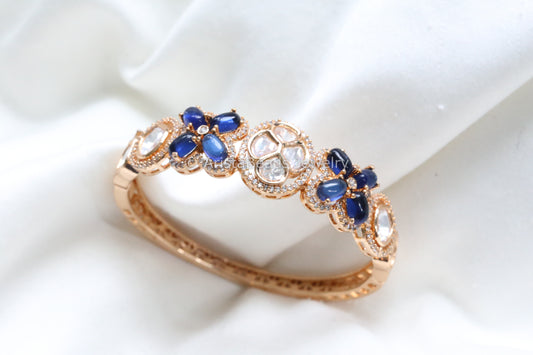 Premium Uncut Kundan & Pota  Bracelet (Openable) - Blue