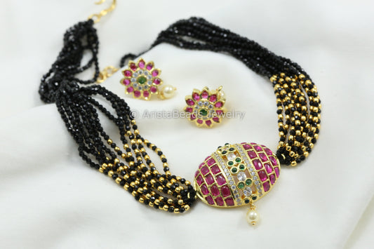 Black Beads Kanthi Choker Set